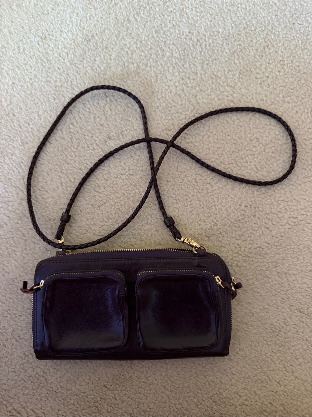 MZ Wallace - Dark Purple Leather Crossbody Bag with Double Front Pockets